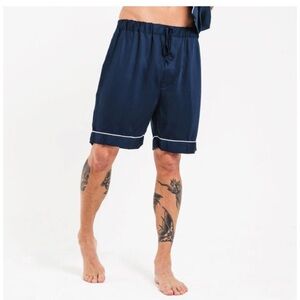 NEW ettitude mens sateen‎ pj shorts in blue